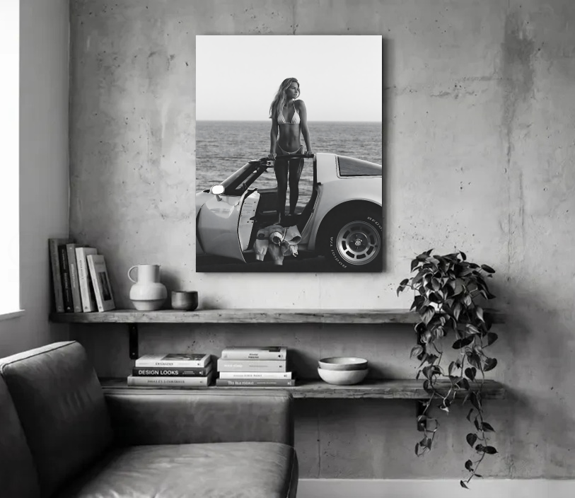 Beach Girl On Vette Unframed