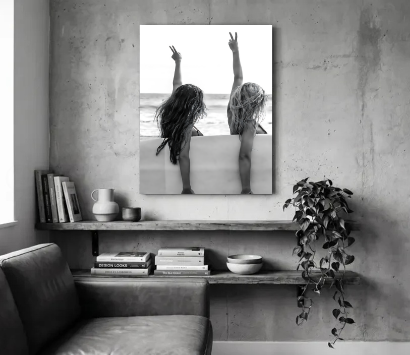 Peace Sign Surfers Unframed in a room